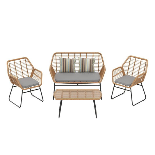 4-Piece Outdoor Patio Rattan Wicker Conversation Set