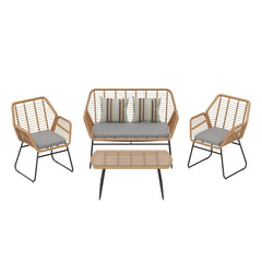 4-Piece Outdoor Patio Rattan Wicker Conversation Set