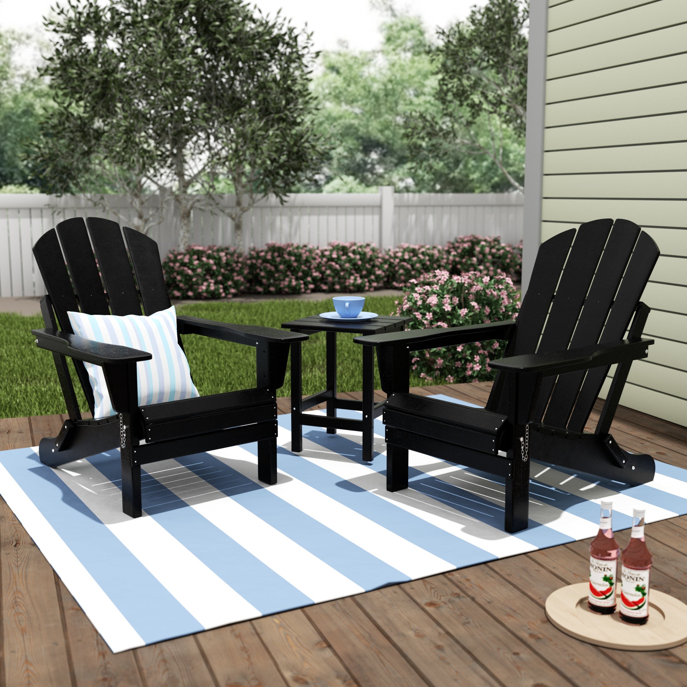  Westin Furniture 3-Piece Outdoor Patio Adirondack Conversation Seating Set - Black - Bonton