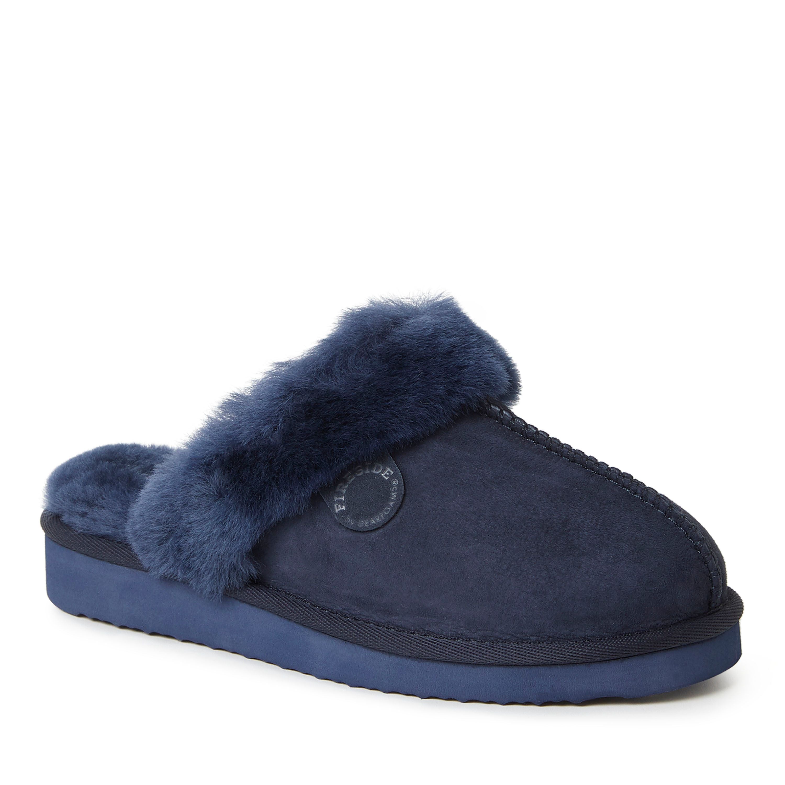  Dearfoams Fireside by Women's Sydney Shearling Fur Indoor/Outdoor Scuff Slipper - Black - Bonton