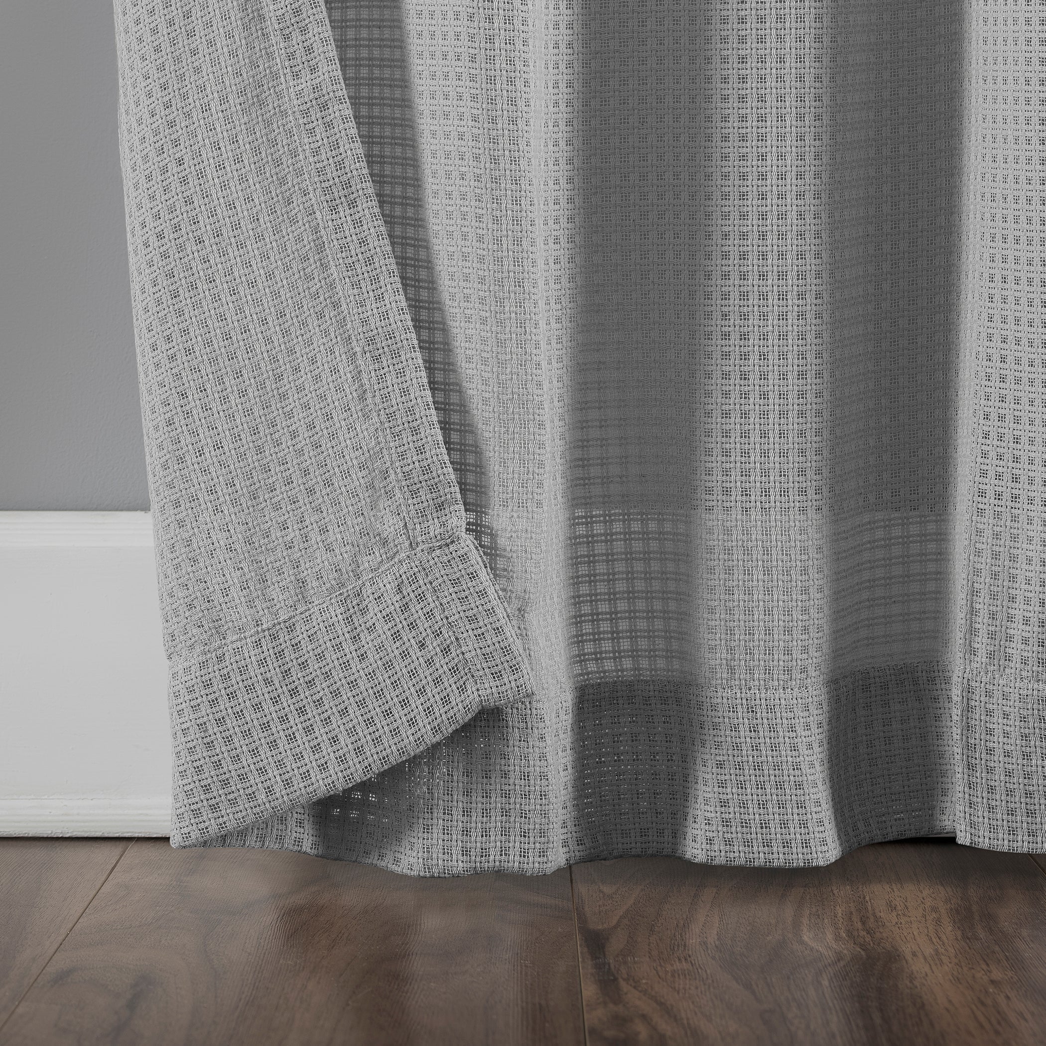  Waffle Weave Cotton Blend Tab Top Curtain - Chrome Gray - Bonton