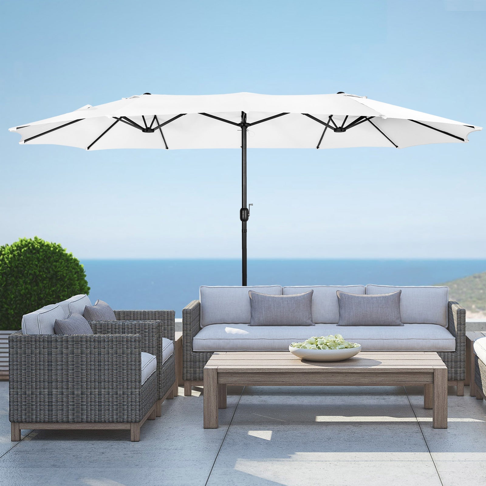  Westin Furniture Double Sided Outdoor Twin Patio Market Table Umbrella, 15 x 9 Ft - Navy Blue - Bonton