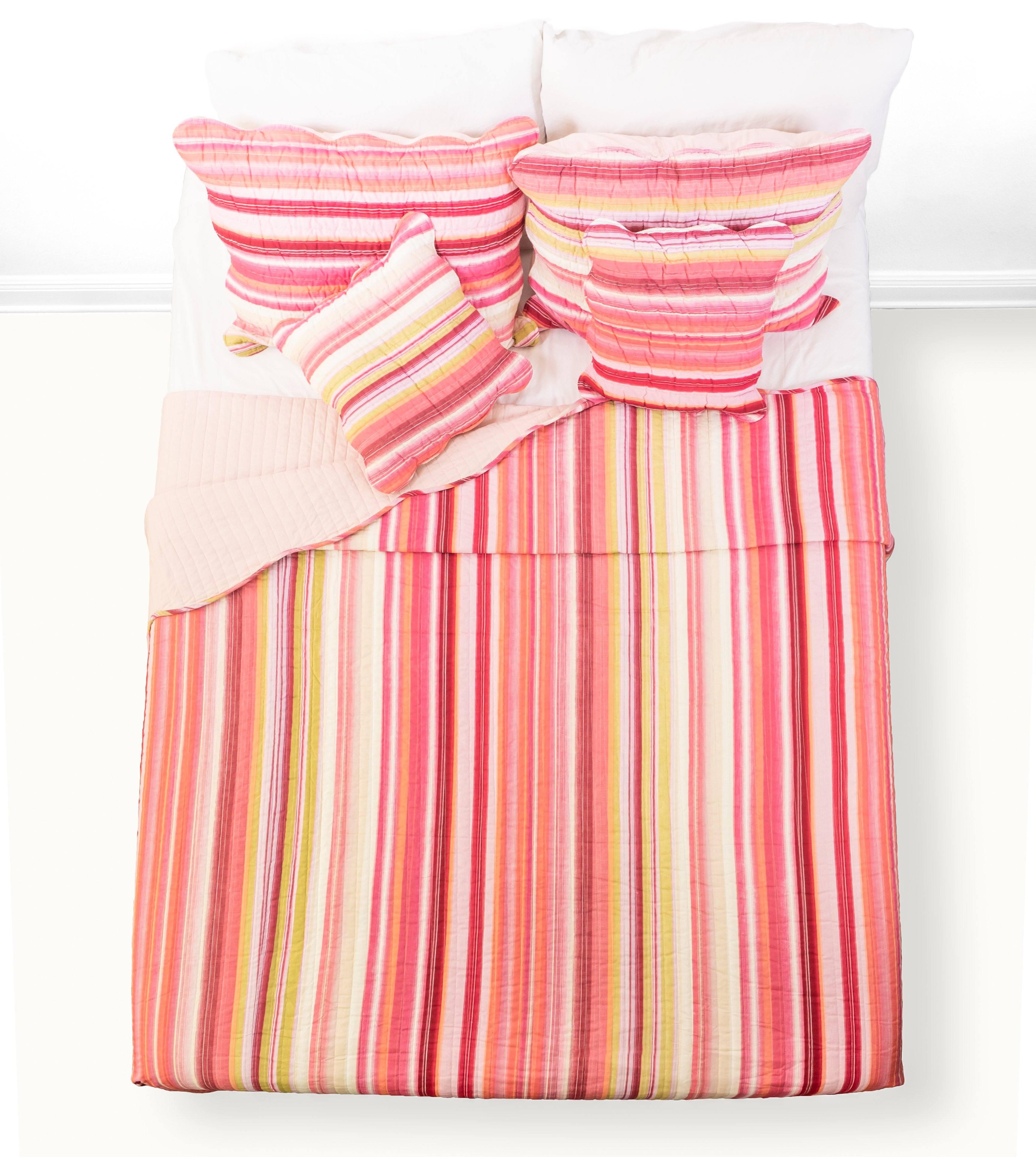  DaDa Bedding Collection DaDa Bedding Multi-Red Pink Boho Summer Stripes Scalloped Lightweight Coverlet Bedspread Set (DXJ101824) by DaDa Bedding Collection - Queen - Bonton