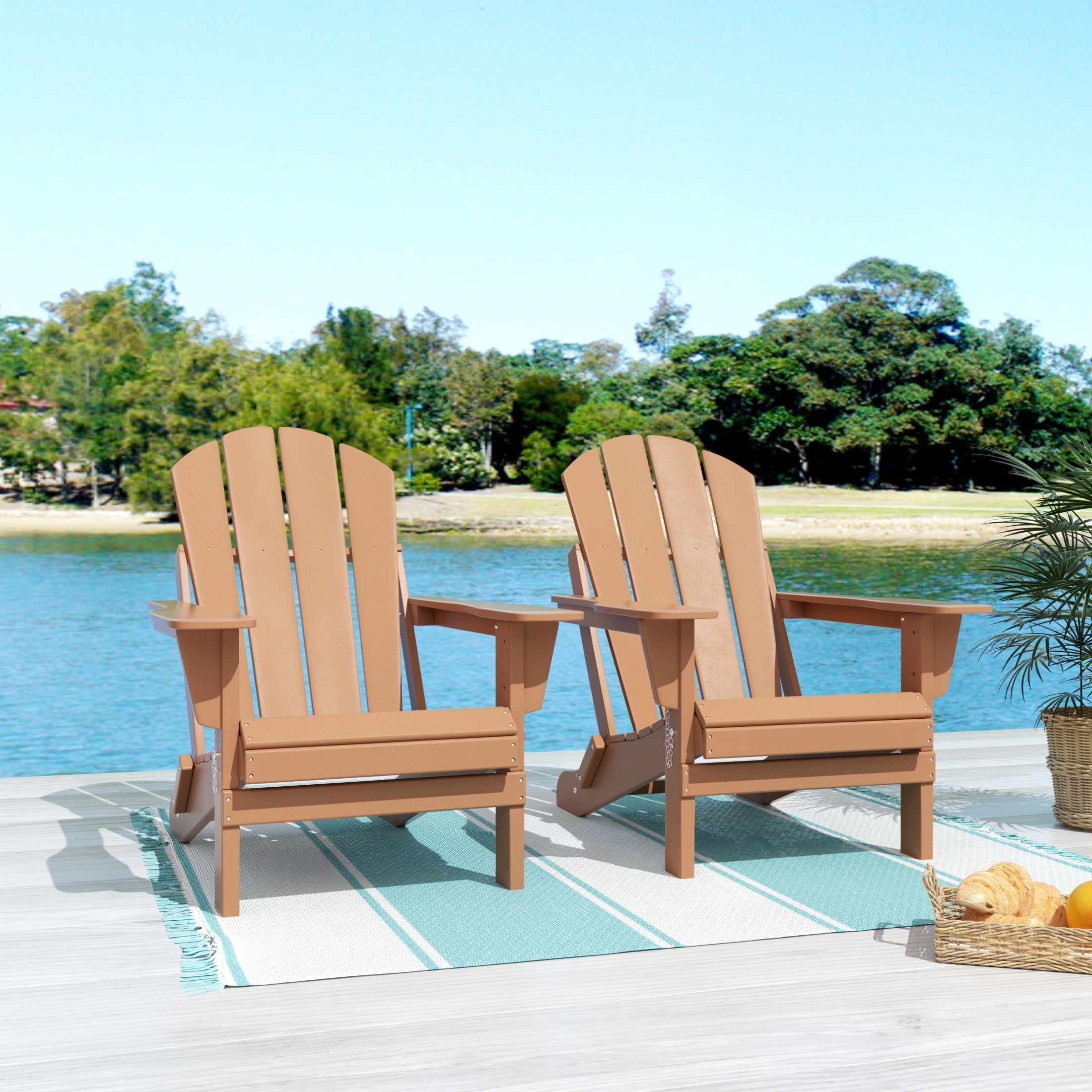  Westin Furniture Outdoor Folding Adirondack Chair, Set of 2 - Sand - Bonton