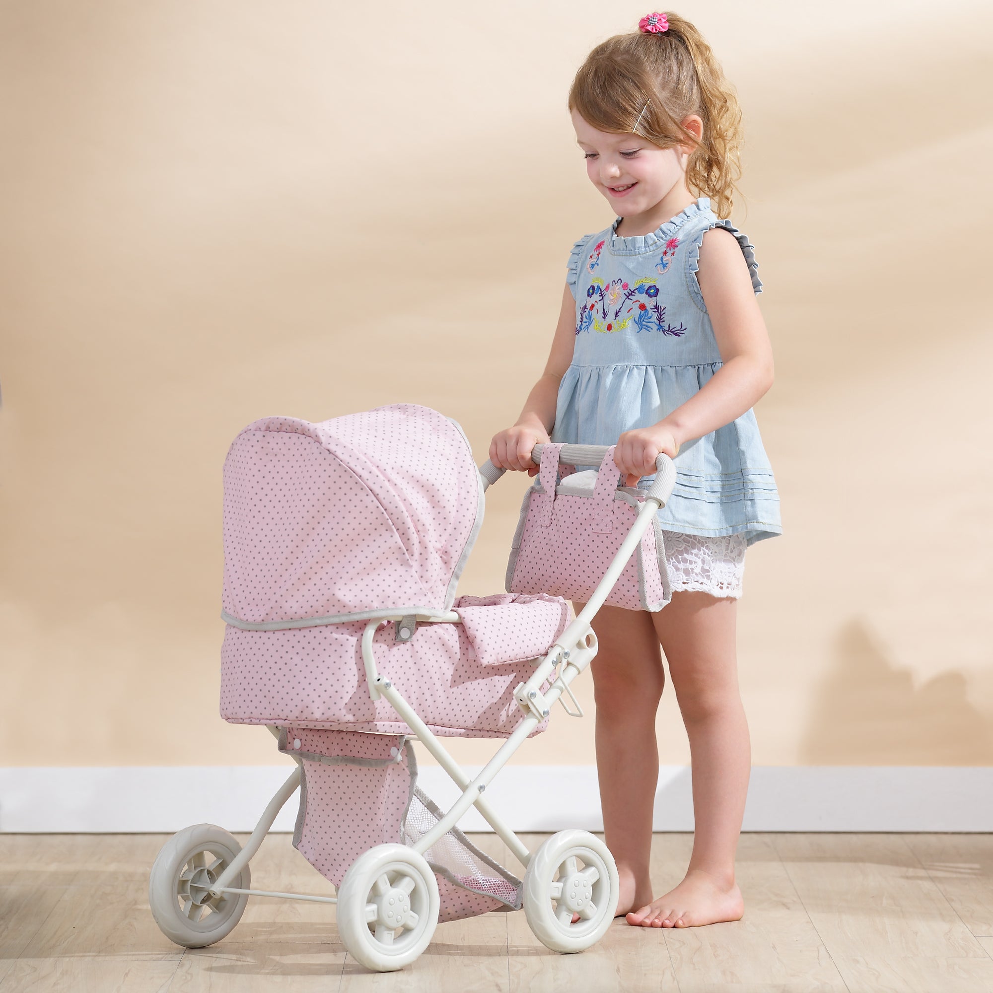  Teamson Kids Olivia's Little World - Polka Dots Princess Baby Doll Deluxe Stroller - Pink/Grey - Bonton