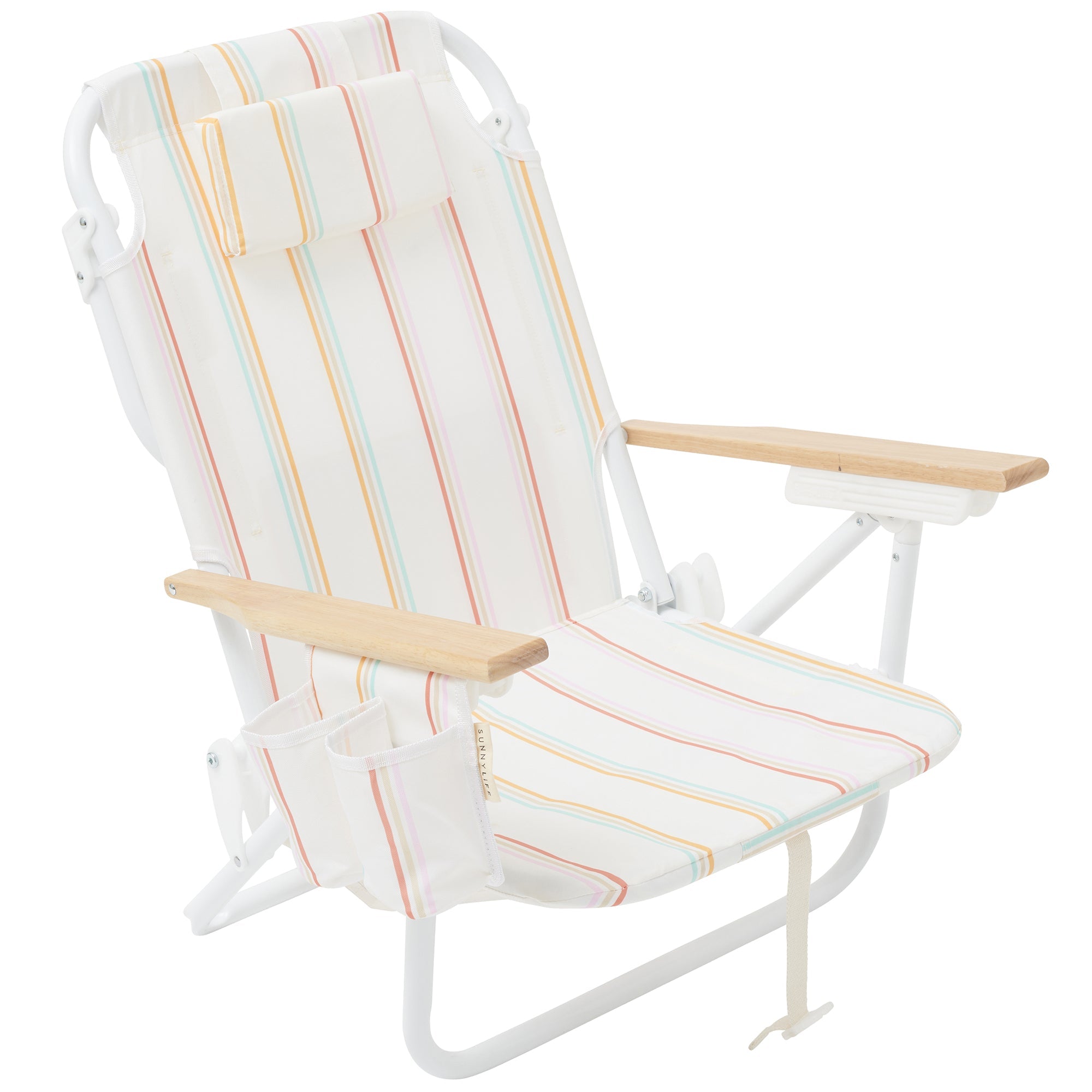  Sunnylife Sunnylife: Luxe Beach Chair - Rio Sun Multi Stripe - Cream Folding Outdoor Lounge Seating, Reclining, Wood Arm Rests, Drink Holders, Back Carry Straps - Multi - Bonton