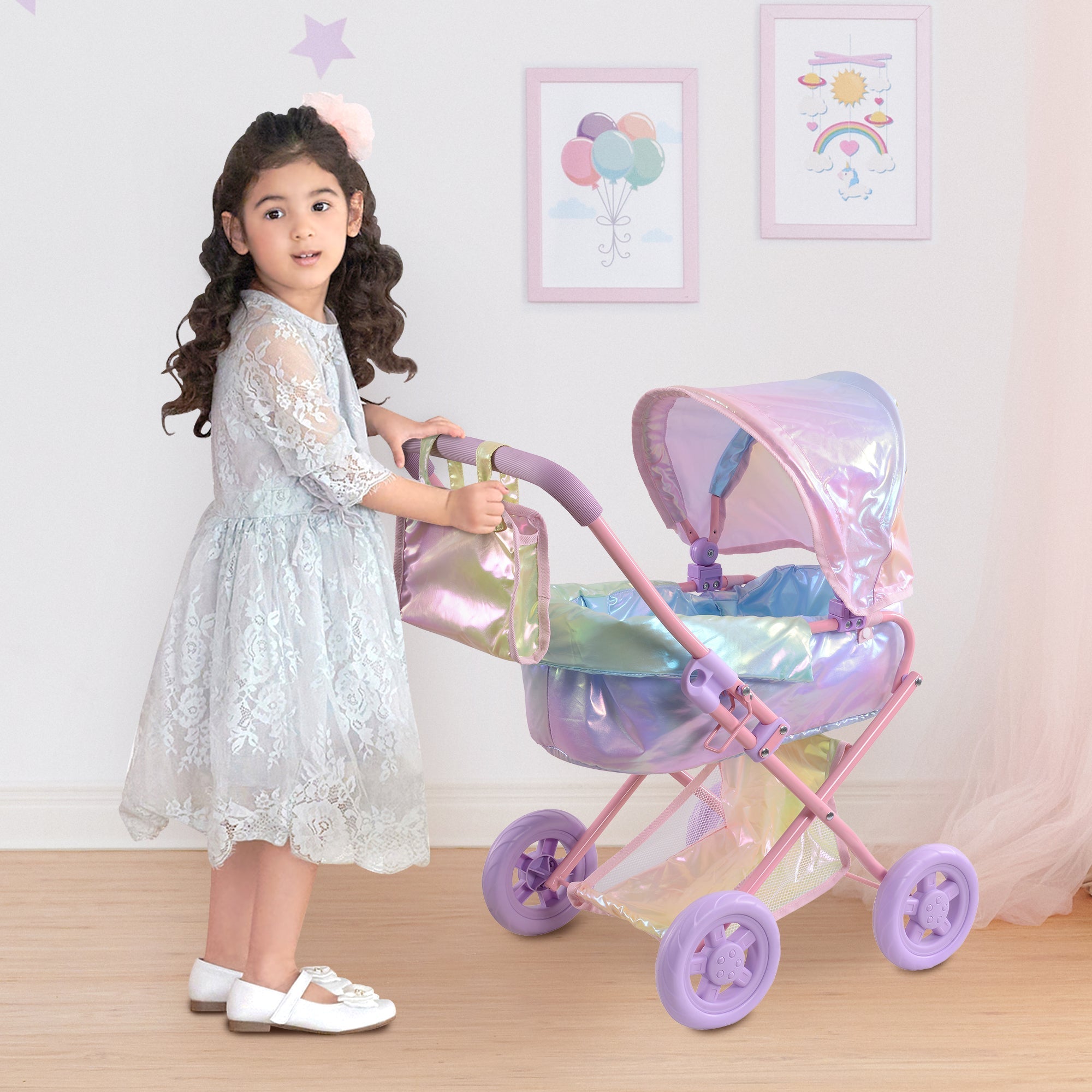  Teamson Kids Olivia's Little World - Magical Dreamland Baby Doll Deluxe Stroller - Iridescent - Bonton