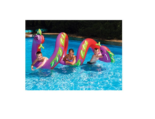  Inflatable Purple and Green Two Headed Curly Serpent Swimming Pool Float Toy 96-Inch - Purple - Bonton