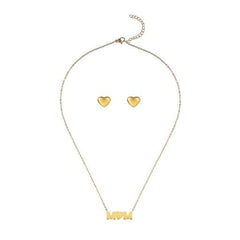 MOM Pendant Necklace and Heart Stud Earrings Set