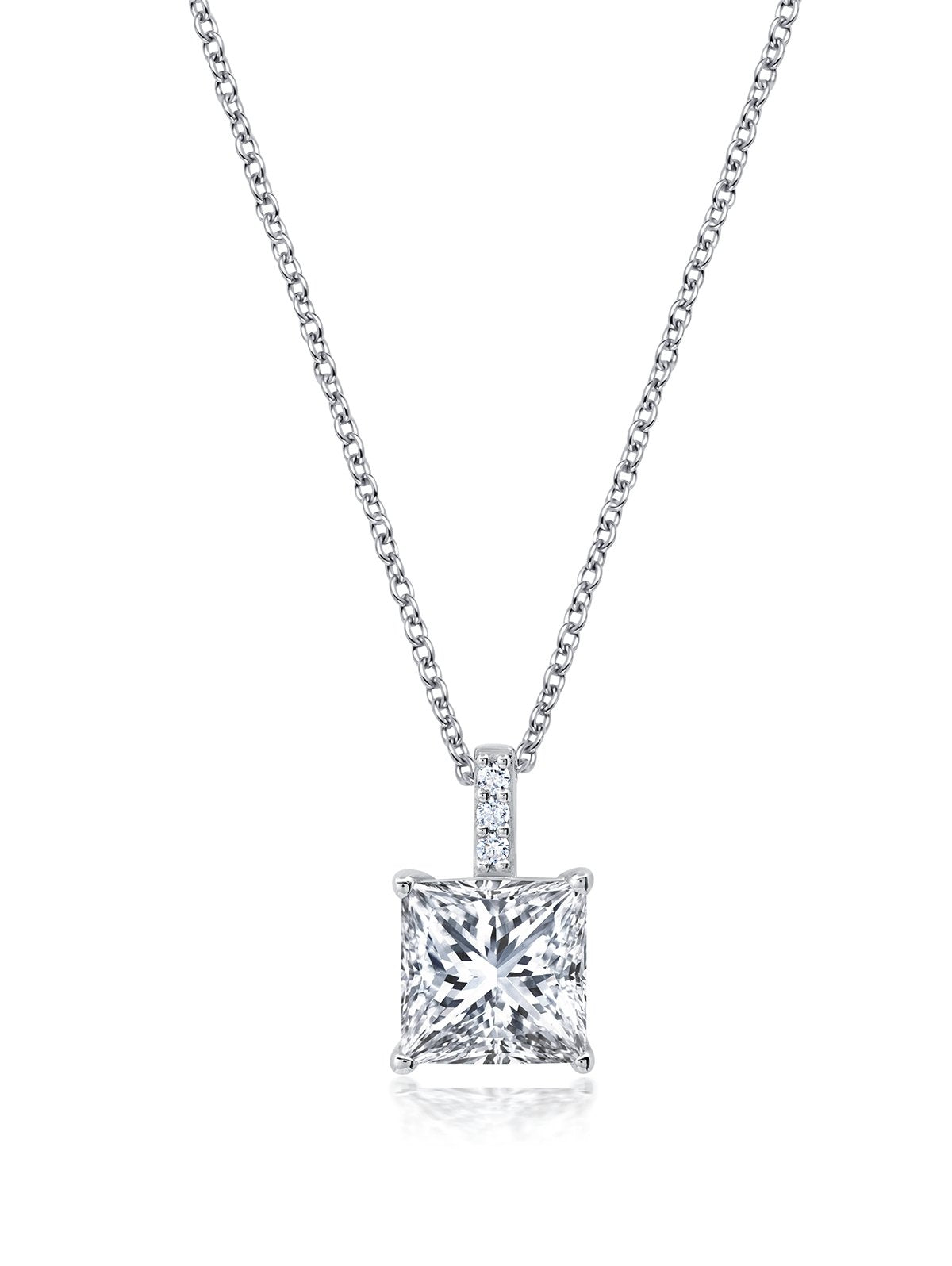  CRISLU Radiant Cut Solitaire Bezel Set Pendant Small Finished in Pure Platinum - 16+1+1