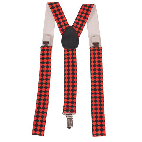 Red Checkerboard Suspenders - Wide
