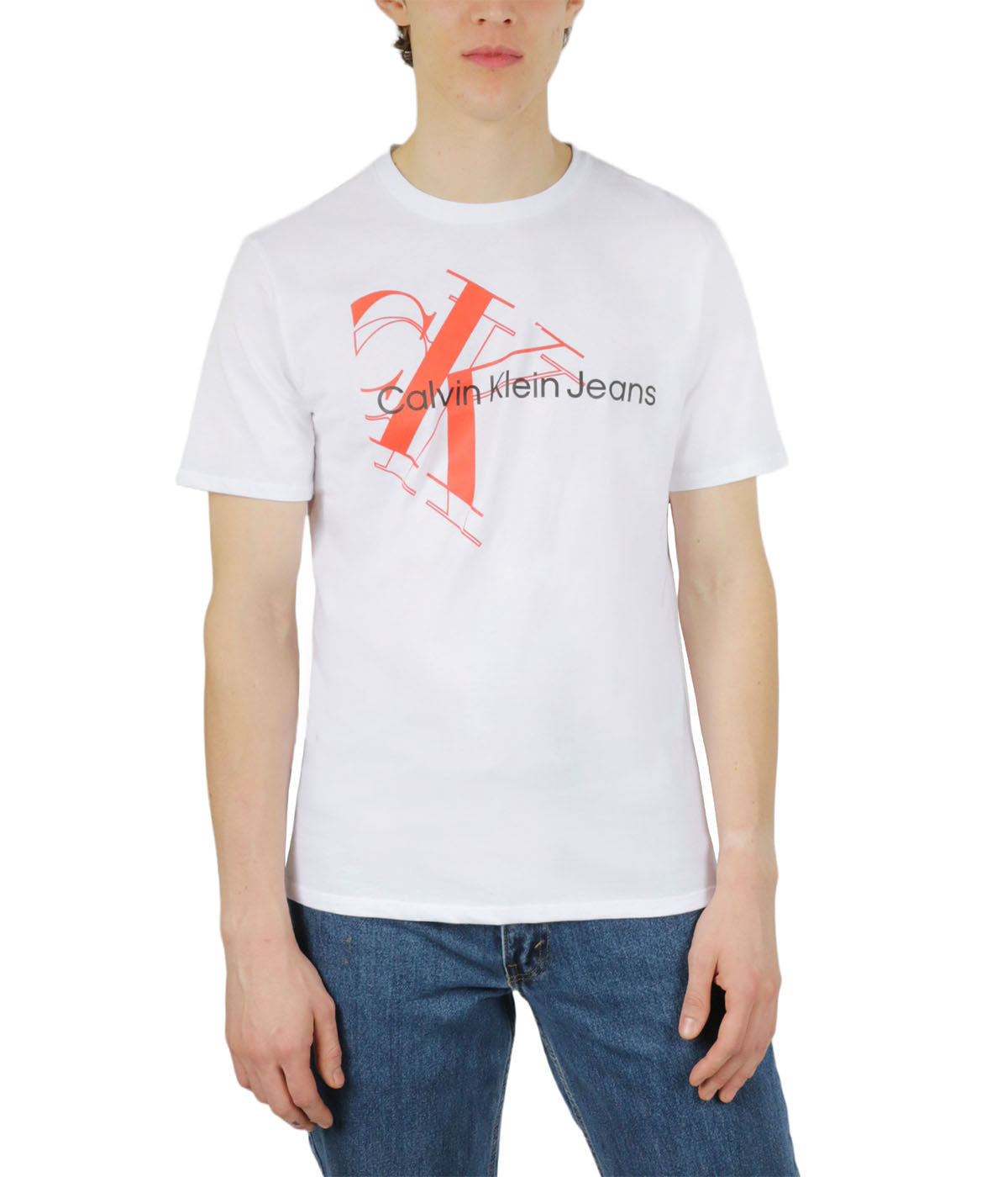  Calvin Klein Short Sleeves Tilt Monogram Jean Tee - Brilliant White - Bonton