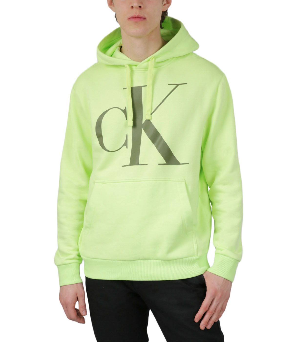  Calvin Klein Long Sleeves Monogram Fleece Hoodie - Bottom Sea Gree - Bonton