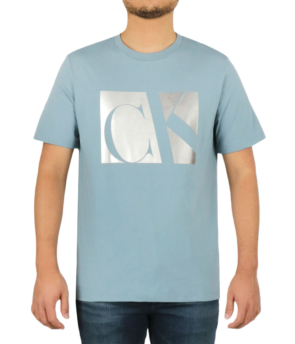  Calvin Klein Short Sleeves Matte Metallic Monogram Tee - Goblin Blue - Bonton