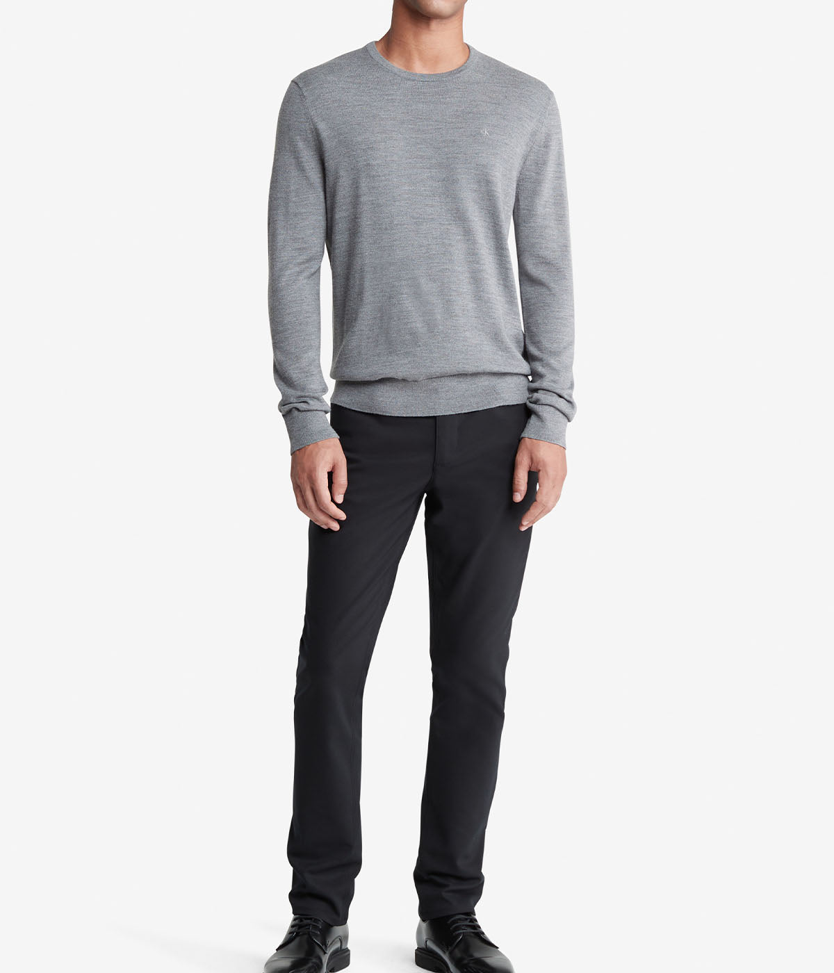  Calvin Klein Long Sleeve Solid Extrafine Merino Crew 14Gg Gray - Gray - Bonton