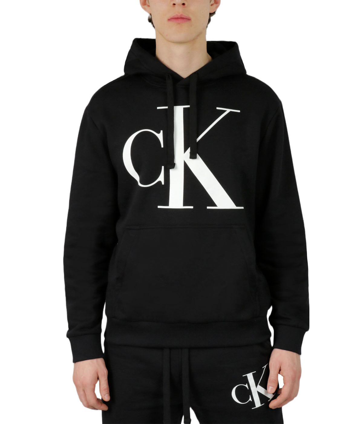  Calvin Klein Long Sleeves Monogram Fleece Hoodie - Black Beauty - Bonton