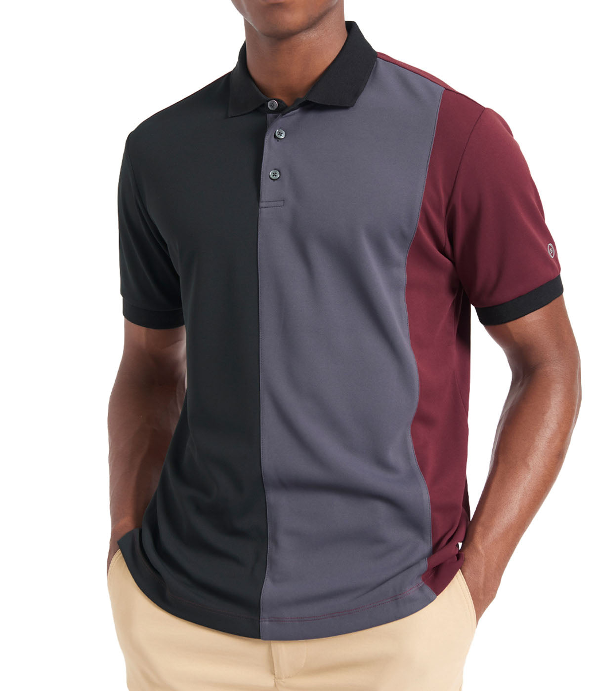  Ben Sherman Pique Color Short Sleeve Blocked Polo - Burgundy - Bonton