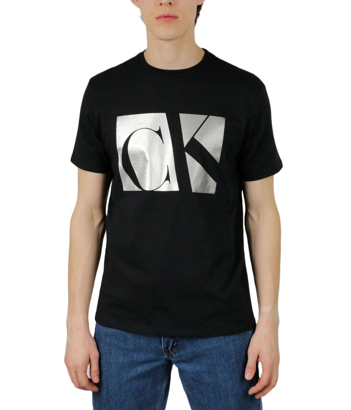  Calvin Klein Short Sleeves Matte Metallic Monogram Tee - Black Beauty - Bonton