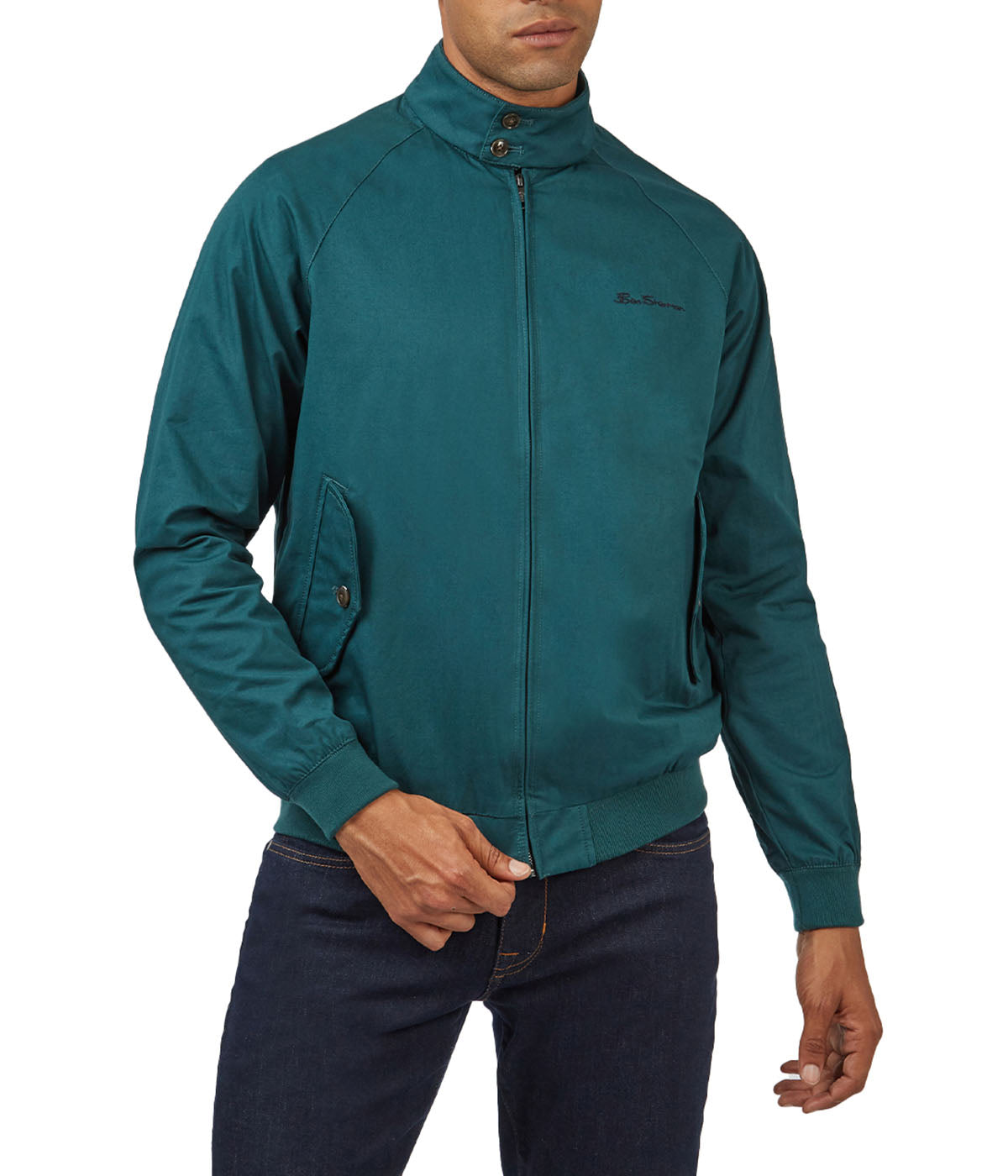  Ben Sherman Signature Harrington Jacket with 2-Button Collar - Ocean Green - Bonton