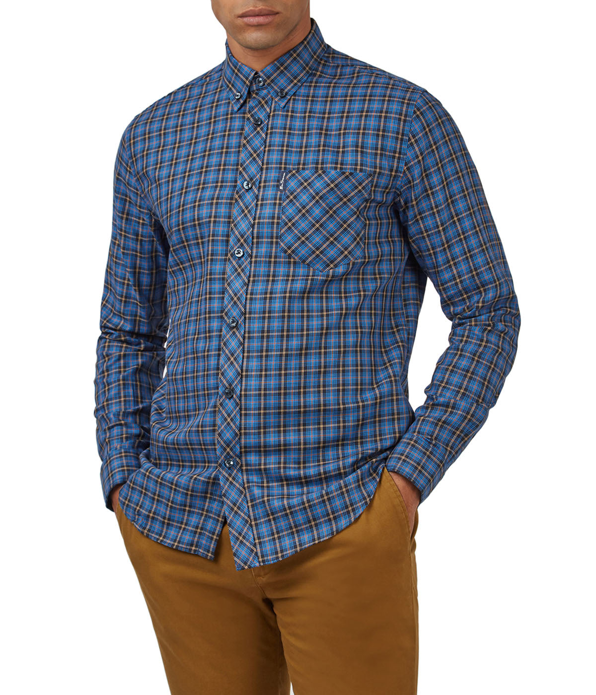  Ben Sherman House Tartan Buttondown Shirt with Long Sleeves - Cobalt - Bonton