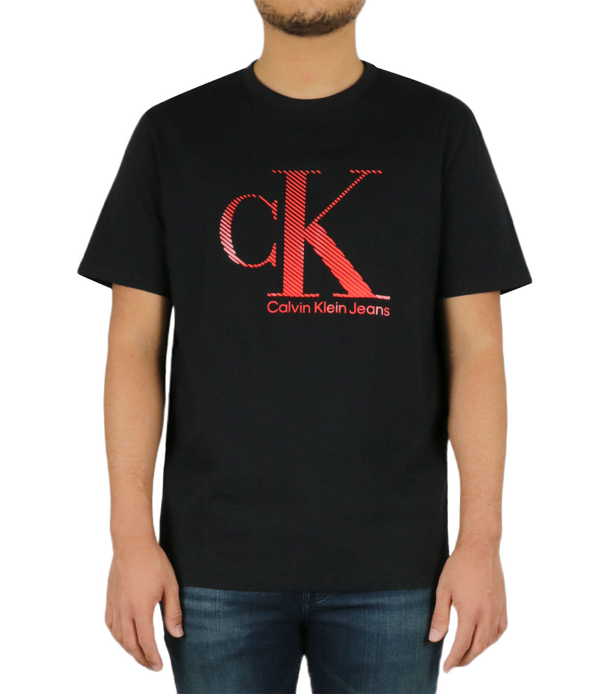  Calvin Klein Short Sleeves Textured Monogram Tee - Black Beauty - Bonton