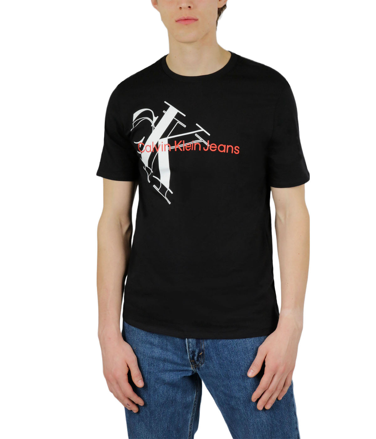  Calvin Klein Short Sleeves Tilt Monogram Jean Tee - Black Beauty - Bonton