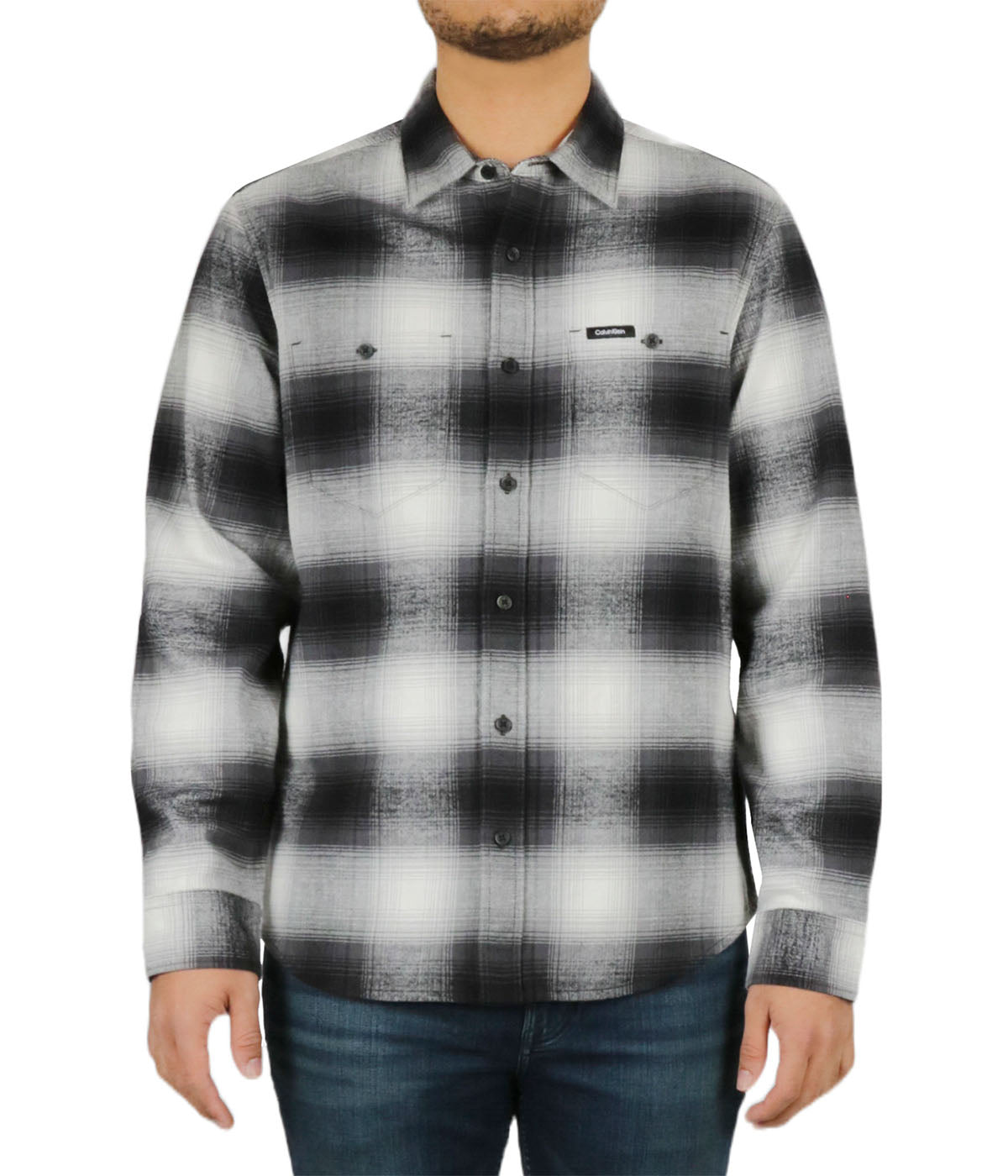  Calvin Klein Long Sleeves Iconic Patch Flannel Shirt - Black Beauty - Bonton