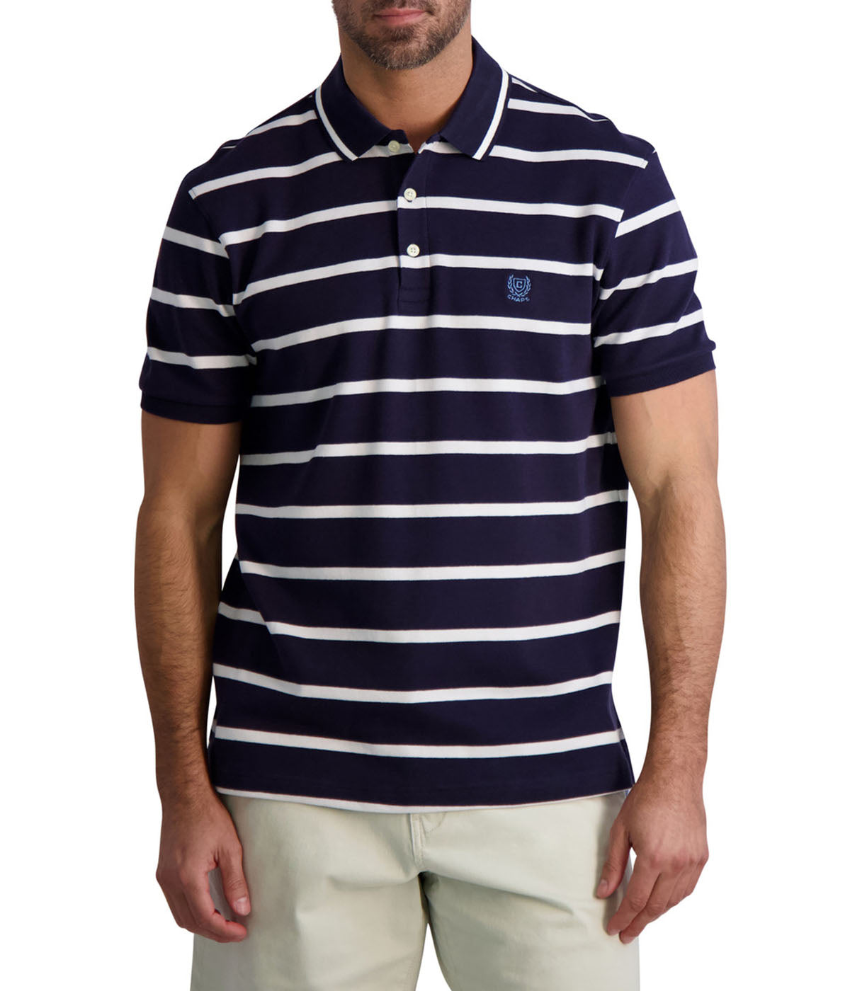 Chaps Chaps Men's Interlock Stripe Polo - American Navy - Bonton