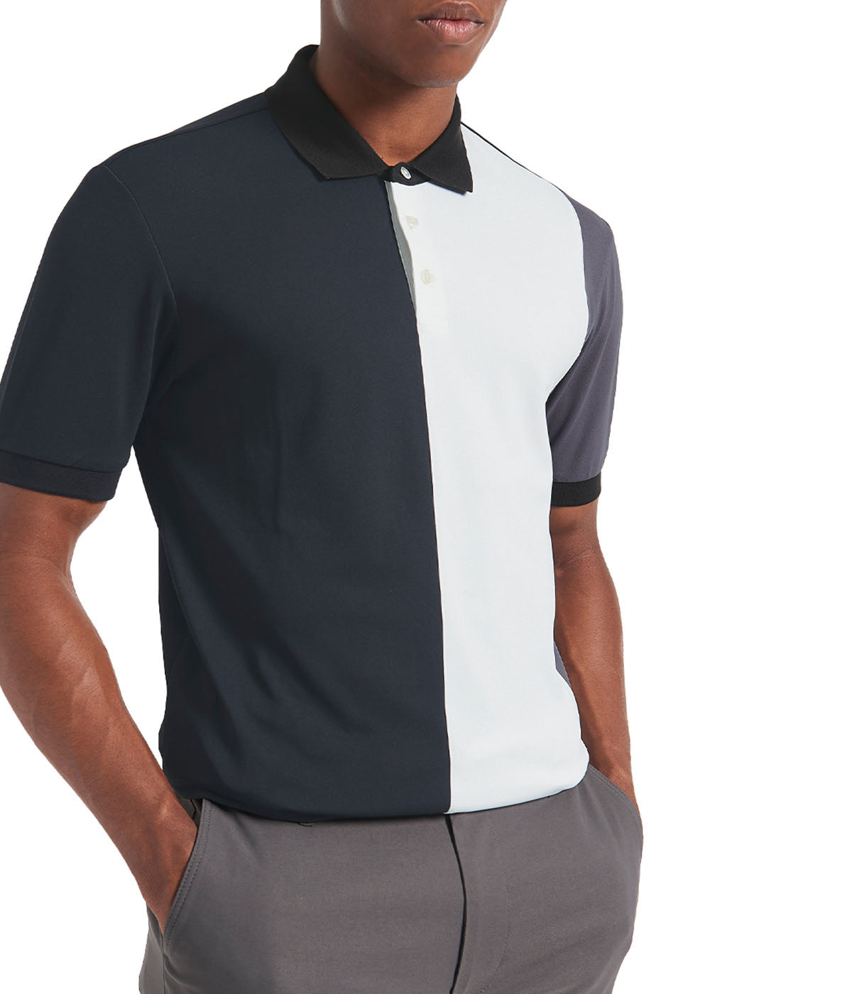  Ben Sherman Pique Color Short Sleeve Blocked Polo - Slate Gray - Bonton