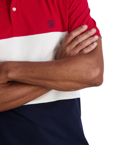 Chaps Men's Classic Fit Short Sleeve Recycled Poly Blend Colorblock Pique Polo