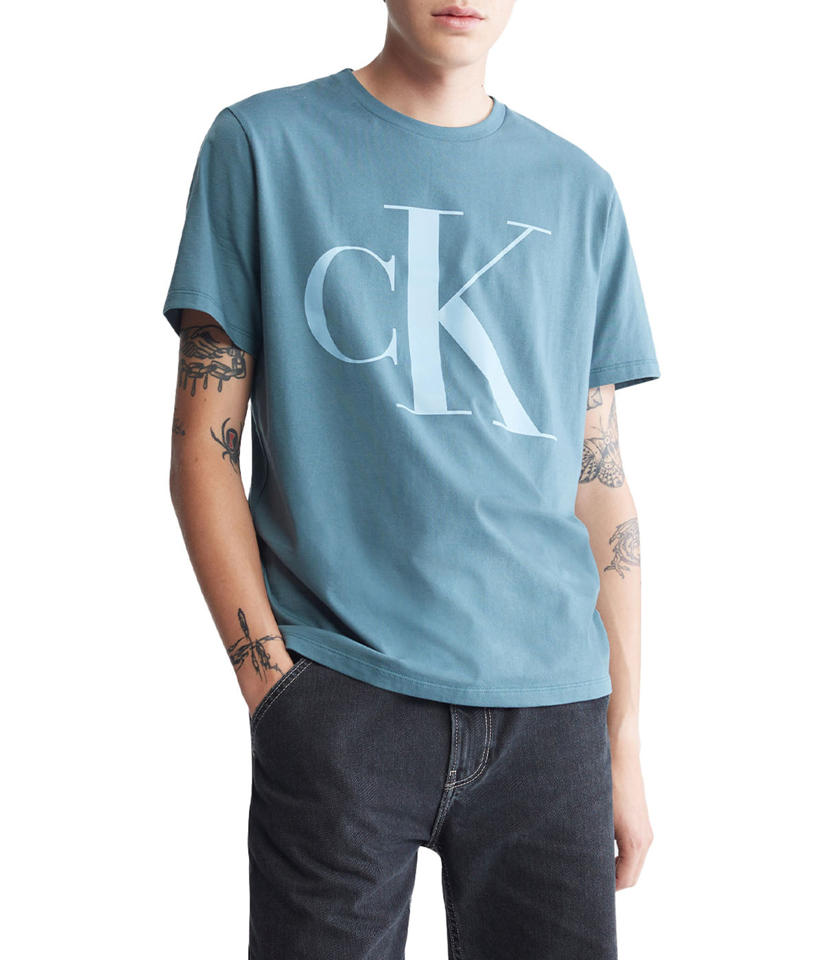  Calvin Klein Short Sleeves Relaxed Monogram Tee - Blue Lake - Bonton