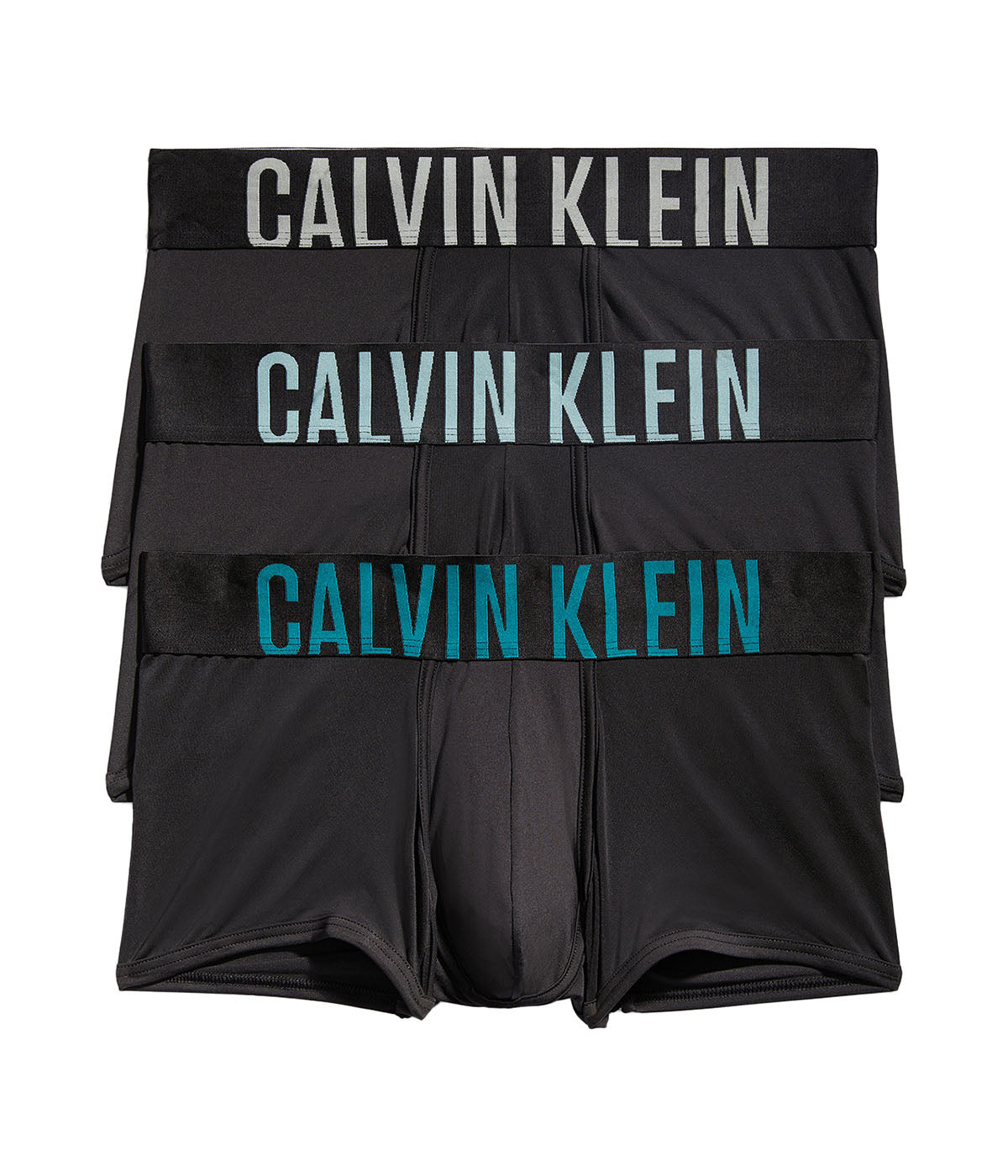  Calvin Klein Intense Power Micro Low Rise Trunk 3 Pack - Black Bodies w Ocean Mist/ Tourmaline/ Deep Lake Logo - Bonton