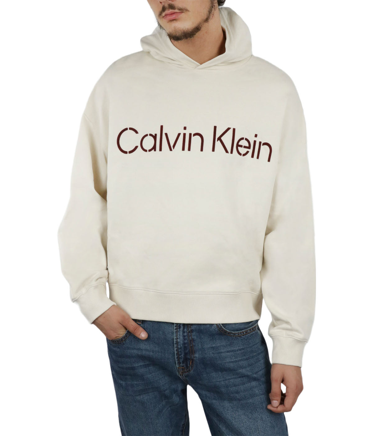  Calvin Klein Long Sleeves Relaxed Stncl Sueded PO Hoody - Desert Sand Dun - Bonton