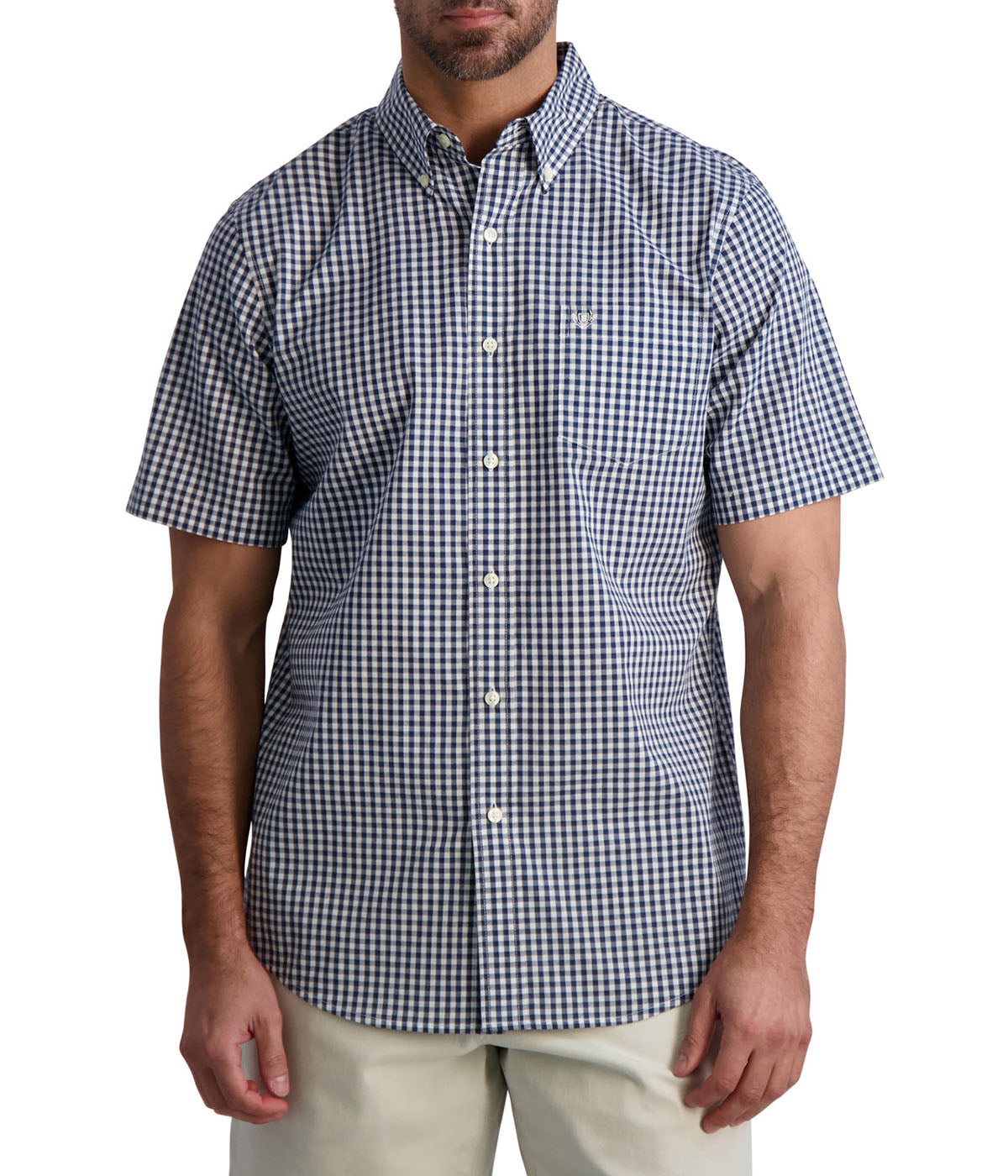  Chaps Chaps Men's Short Sleeve Recycled Poly Stretch Woven Shirt - Dark Denim - Bonton