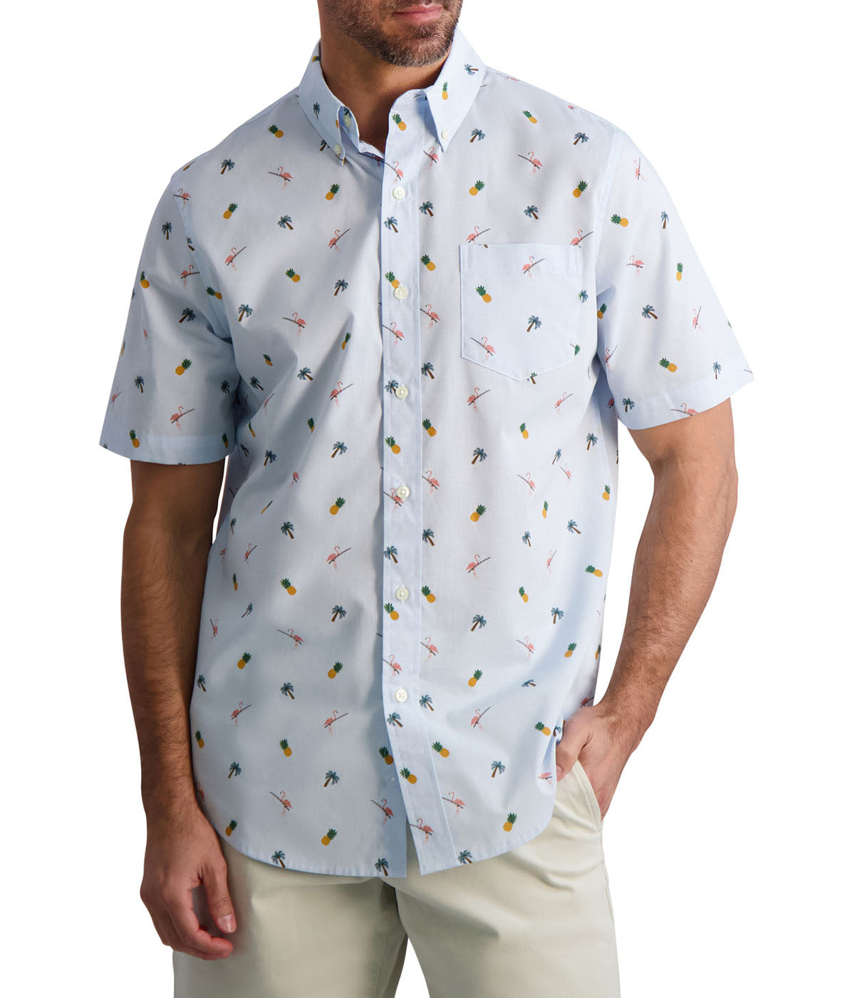  Chaps Chaps Mens Short Sleeve Recycled Poly Stretch Woven Blue Shirt - Fresh Blue - Bonton