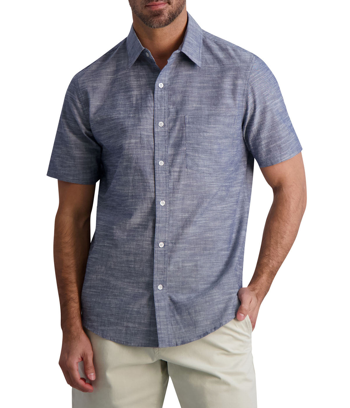  Chaps Chaps Men's Short Sleeve Shirt Chambray ButtonUp - Deep Sea Navy - Bonton