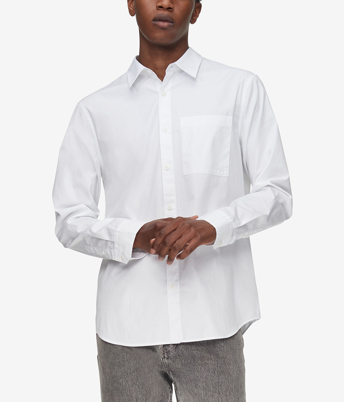  Calvin Klein Long Sleeves Pocket Easy Shirt - Brilliant White - Bonton