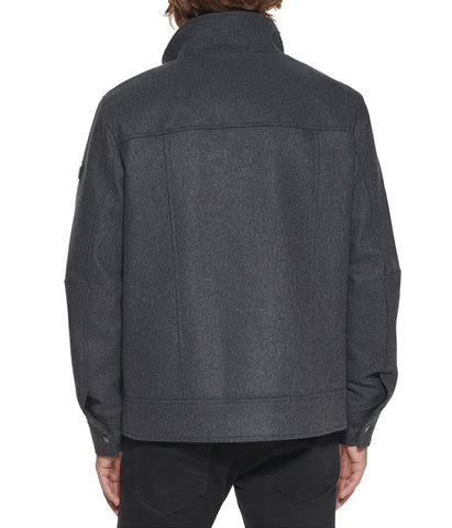 Wool With Knit Collar Detail and Pocket Detail