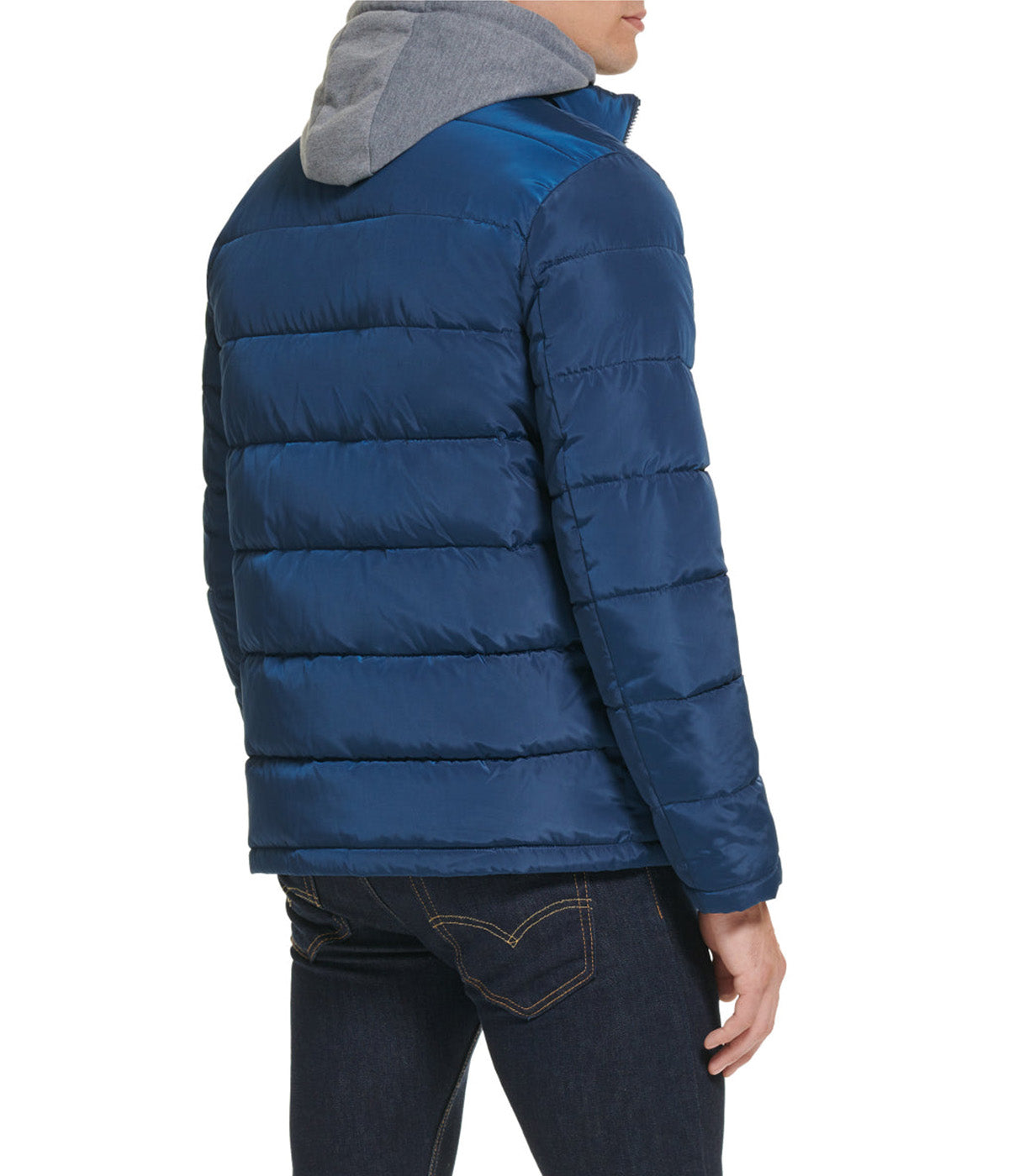  Kenneth Cole Hooded Faux Memory CF Puffer With Jersey Bib and Hood - Marine - Bonton