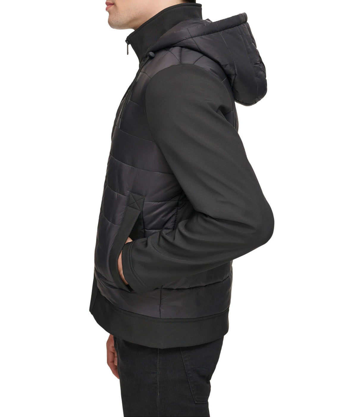  Kenneth Cole Mixed Media Hooded Soft Shell Bomber - Black - Bonton