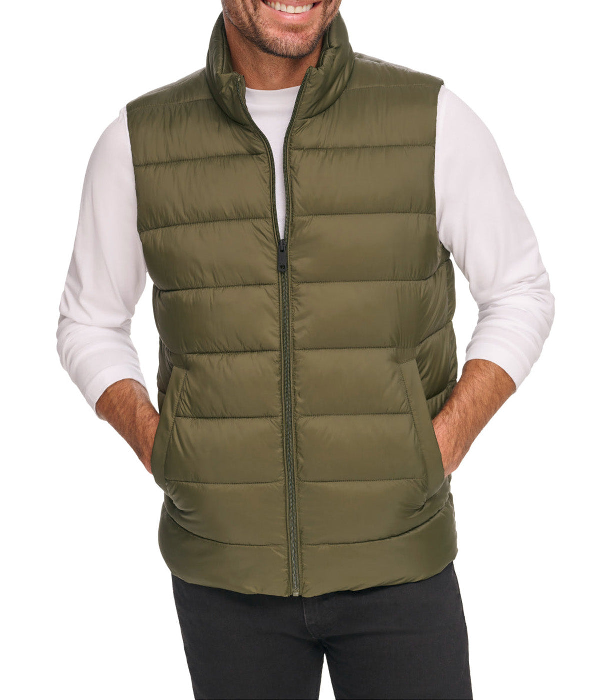  Kenneth Cole Cire Poly Puffer Vest - Olive - Bonton