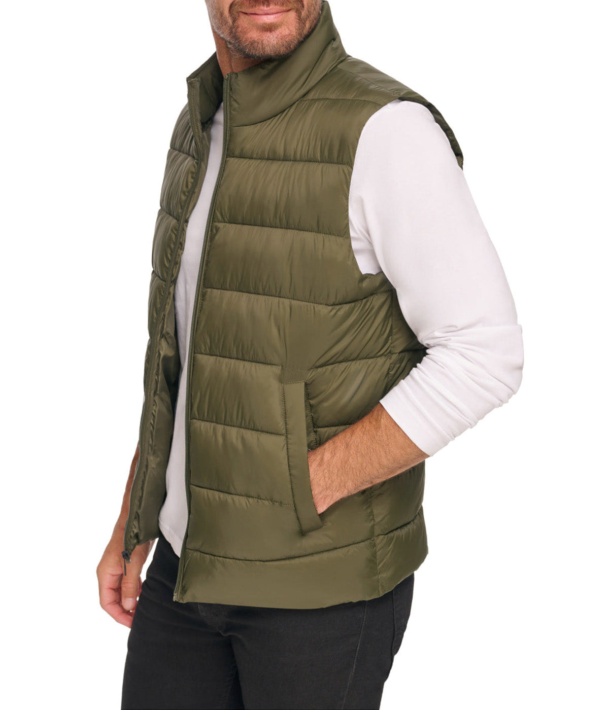  Kenneth Cole Cire Poly Puffer Vest - Olive - Bonton