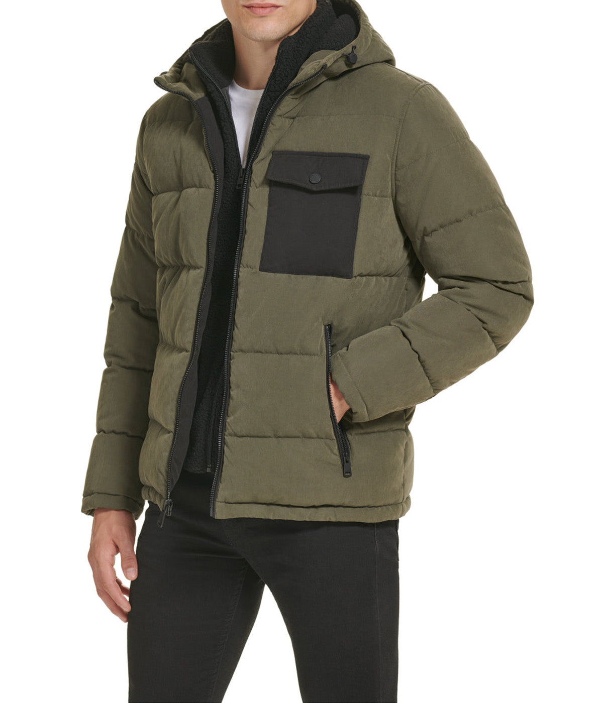  Kenneth Cole Peached Poly Midweight Quilted Jacket - Olive - Bonton