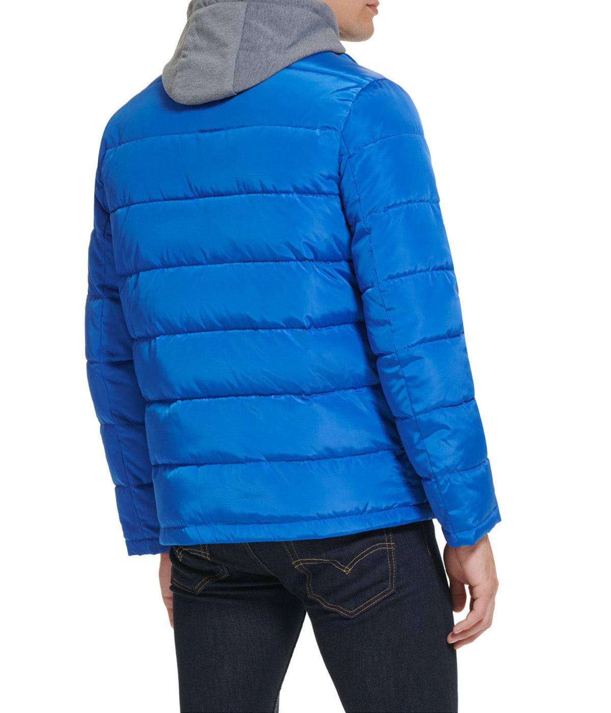  Kenneth Cole Hooded Faux Memory CF Puffer With Jersey Bib and Hood - Tidal Blue - Bonton