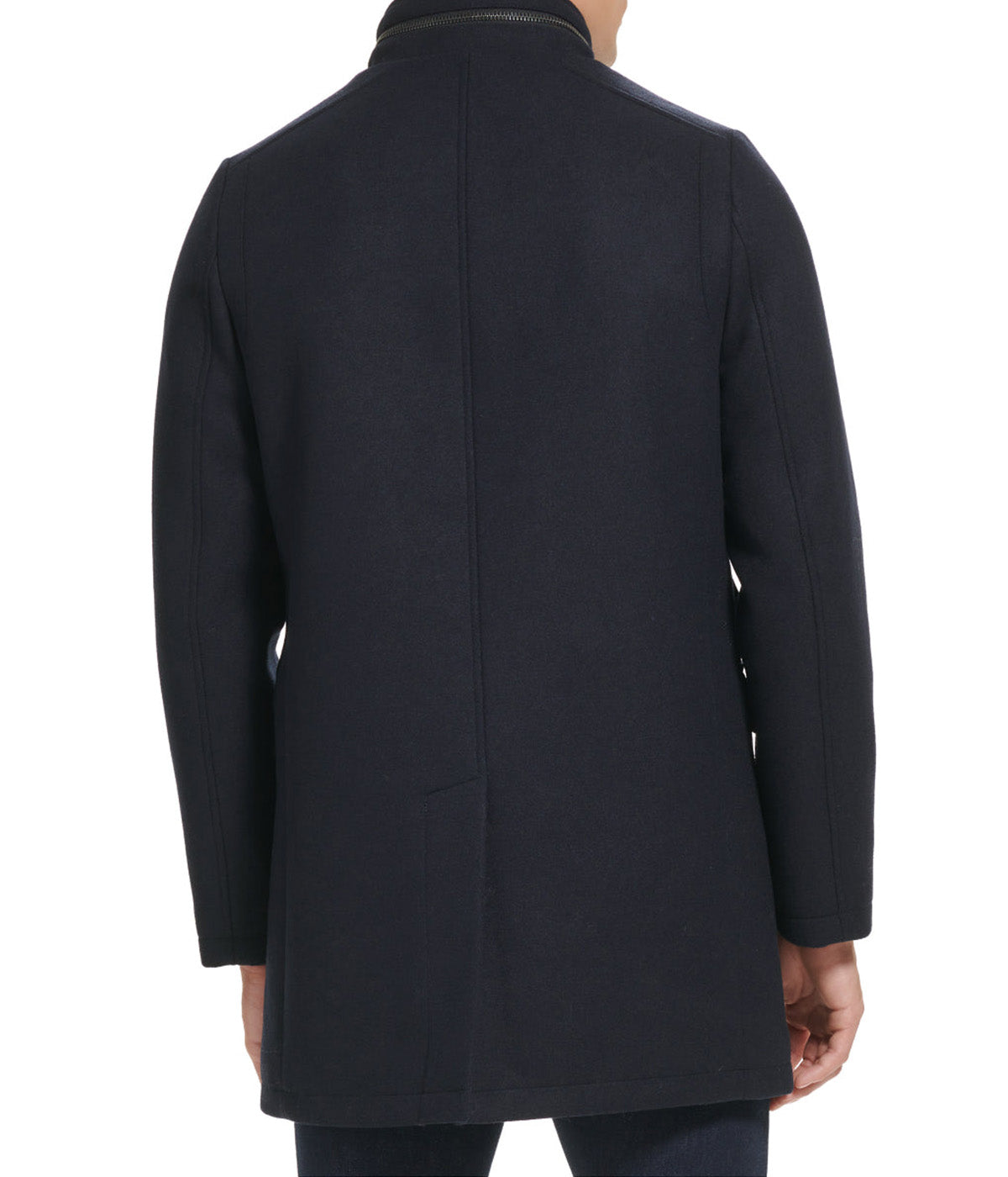  Kenneth Cole SB Stand Collar Melton Wool Coat With Double Pocket - Navy - Bonton