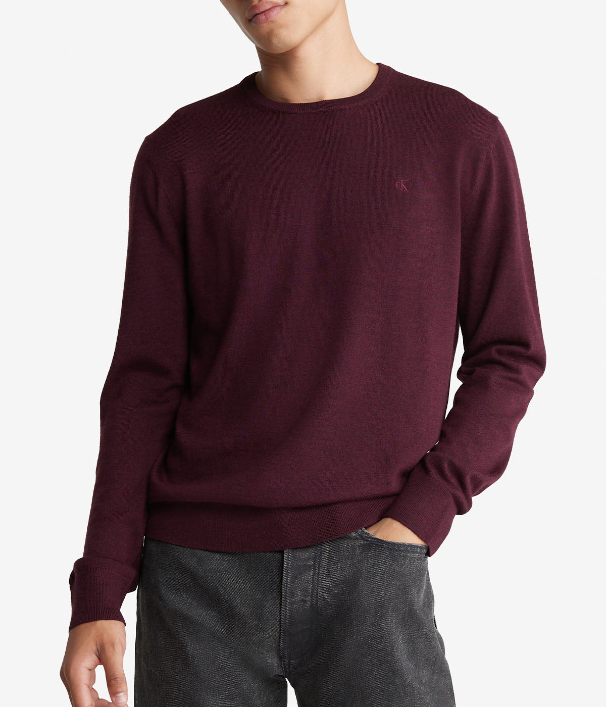  Calvin Klein Long Sleeve Solid Extrafine Merino Crew 14Gg Red - Red - Bonton