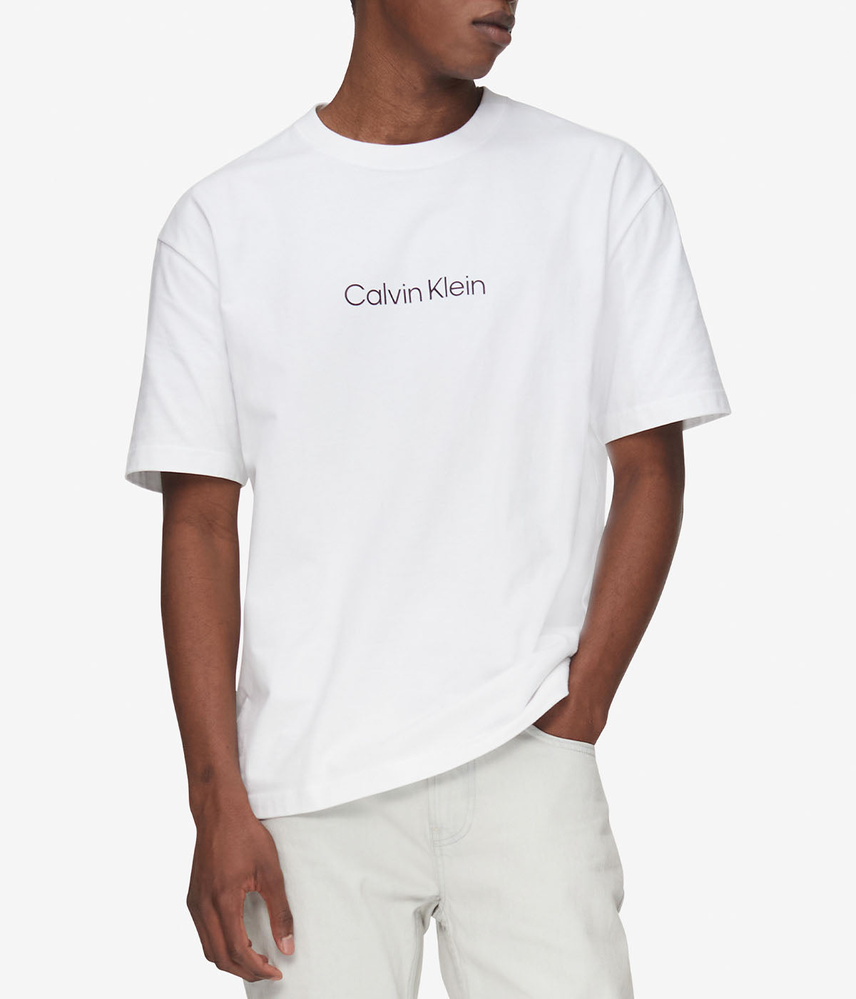  Calvin Klein Short Sleeves Relaxed Standard Logo Crewneck Tee - Brilliant White - Bonton