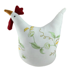 12" White  Soft Green  and Yellow Floral Rooster Chicken Spring Decoration