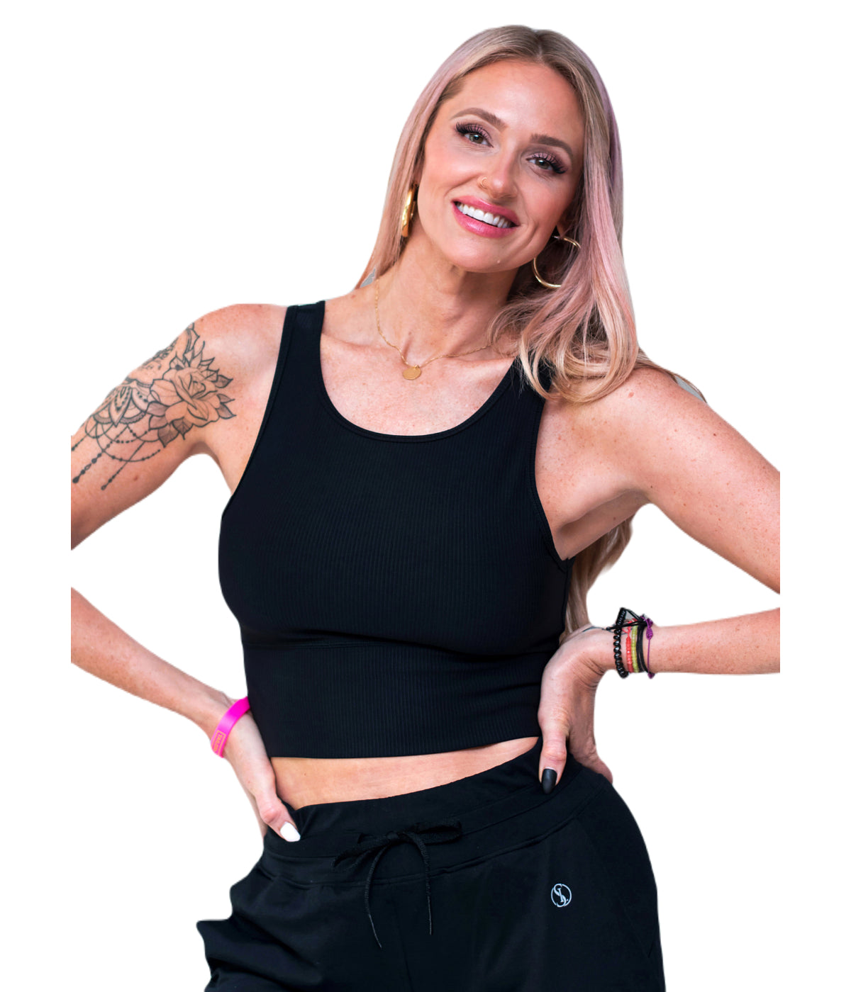  Style Luxe Activewear Ribbed Crop Top - Black - Bonton