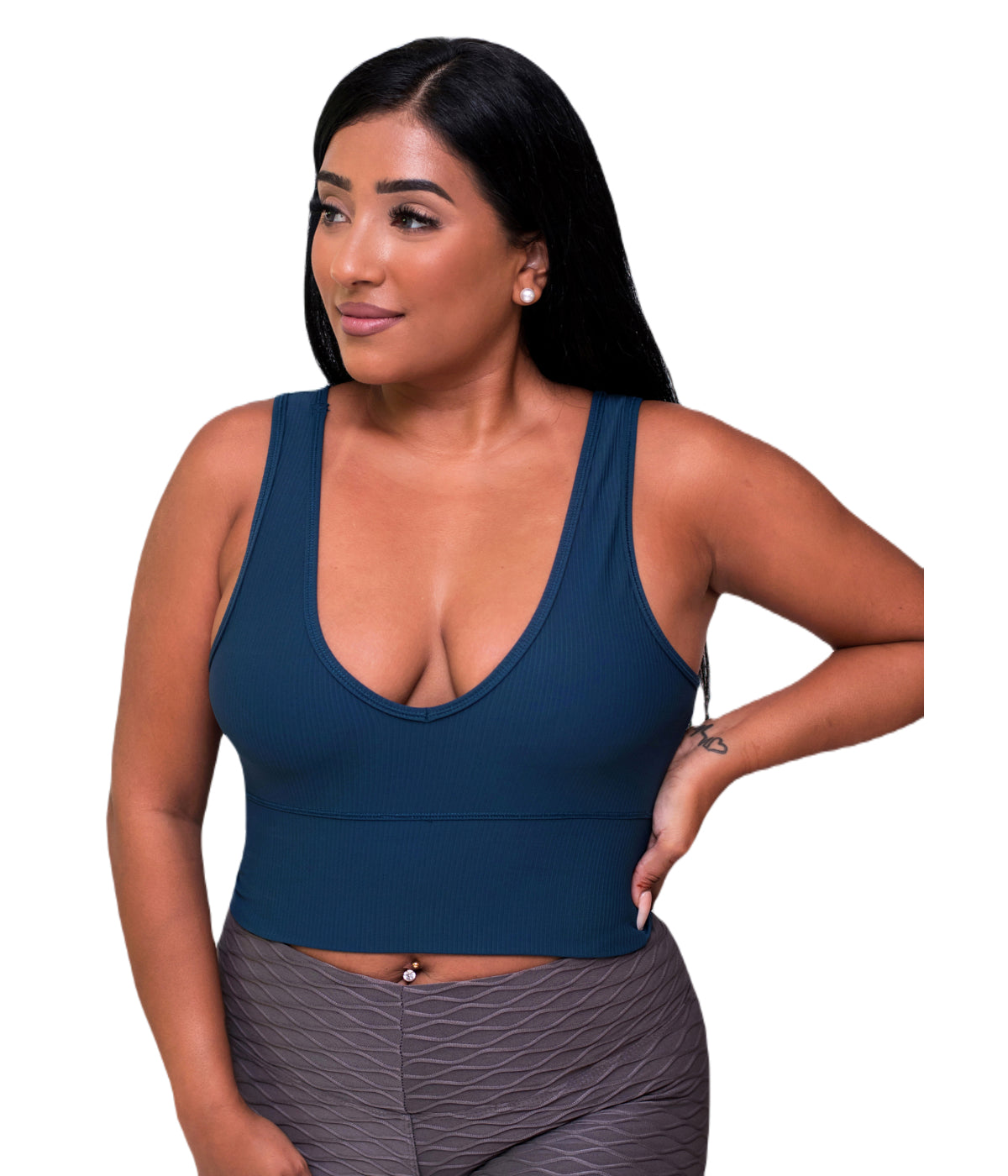  Style Luxe Activewear Ribbed Crop Top - Blue - Bonton